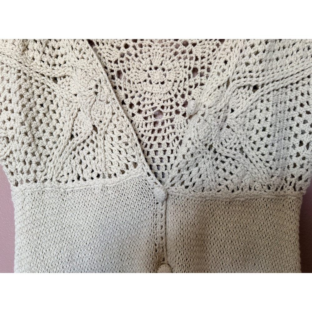 Sigrid Olsen Small Cream Crochet Cardigan Top Cap Sleeve Ramie Cotton Boho - Picture 3 of 11